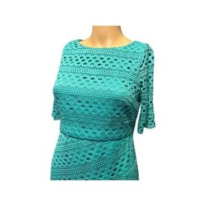 Jessica Howard Lace Short sleeve Tulip Hem Sheath Dress Turquoise Size 4P NWT